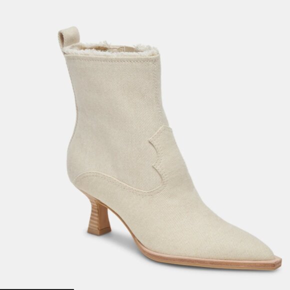 NEW DOLCE VITA Austin Kitten Heel Booties in Ivory Denim for women 725 4j2 - Picture 2 of 4